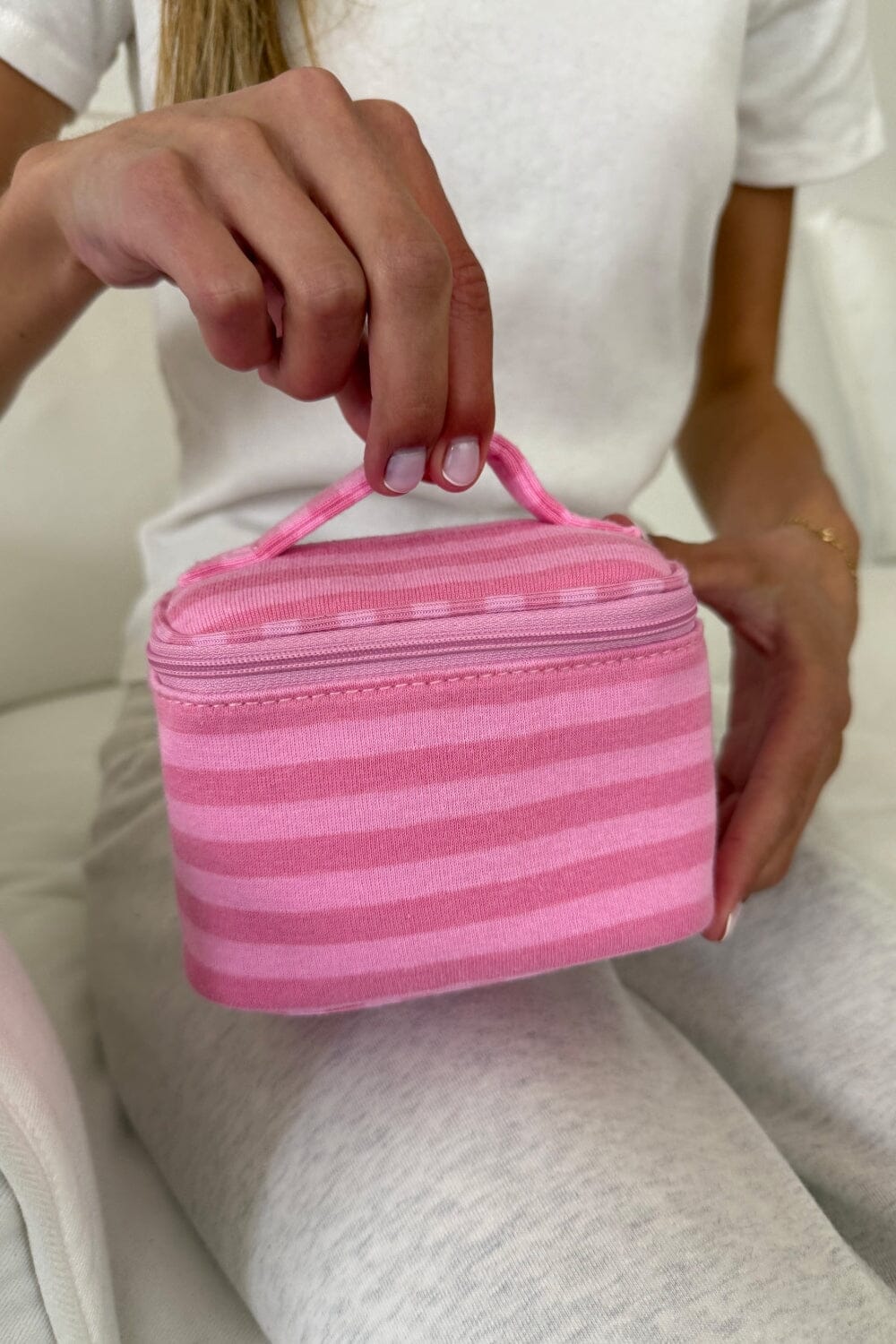 Stripes Makeup Bag | Bubblegum Pink Stripes