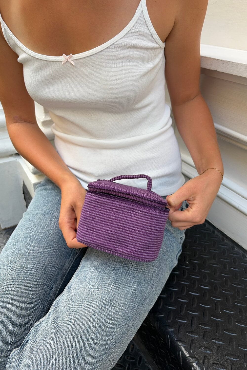 Stripes Makeup Bag | Purple And White Stripes