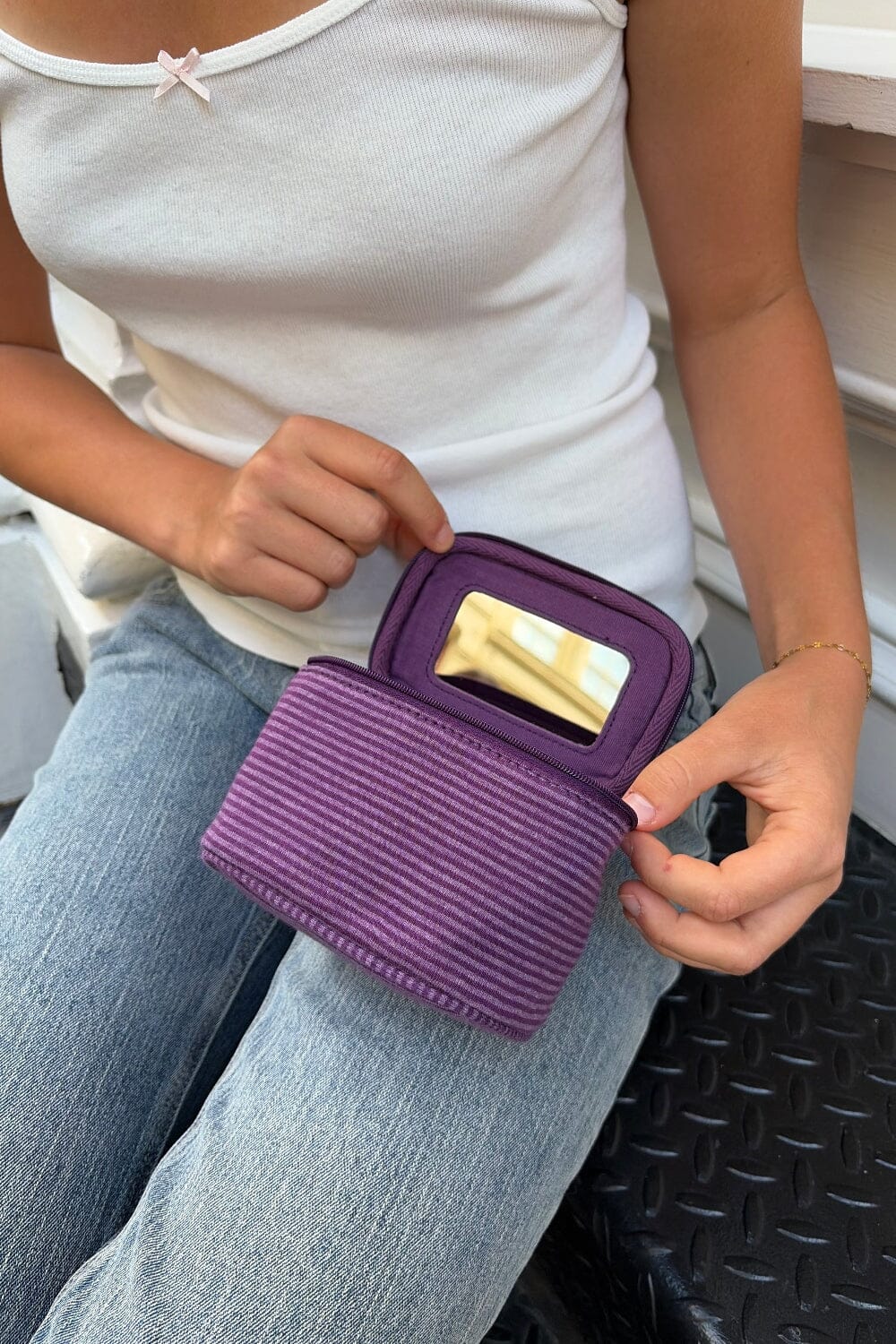 Stripes Makeup Bag | Purple And White Stripes