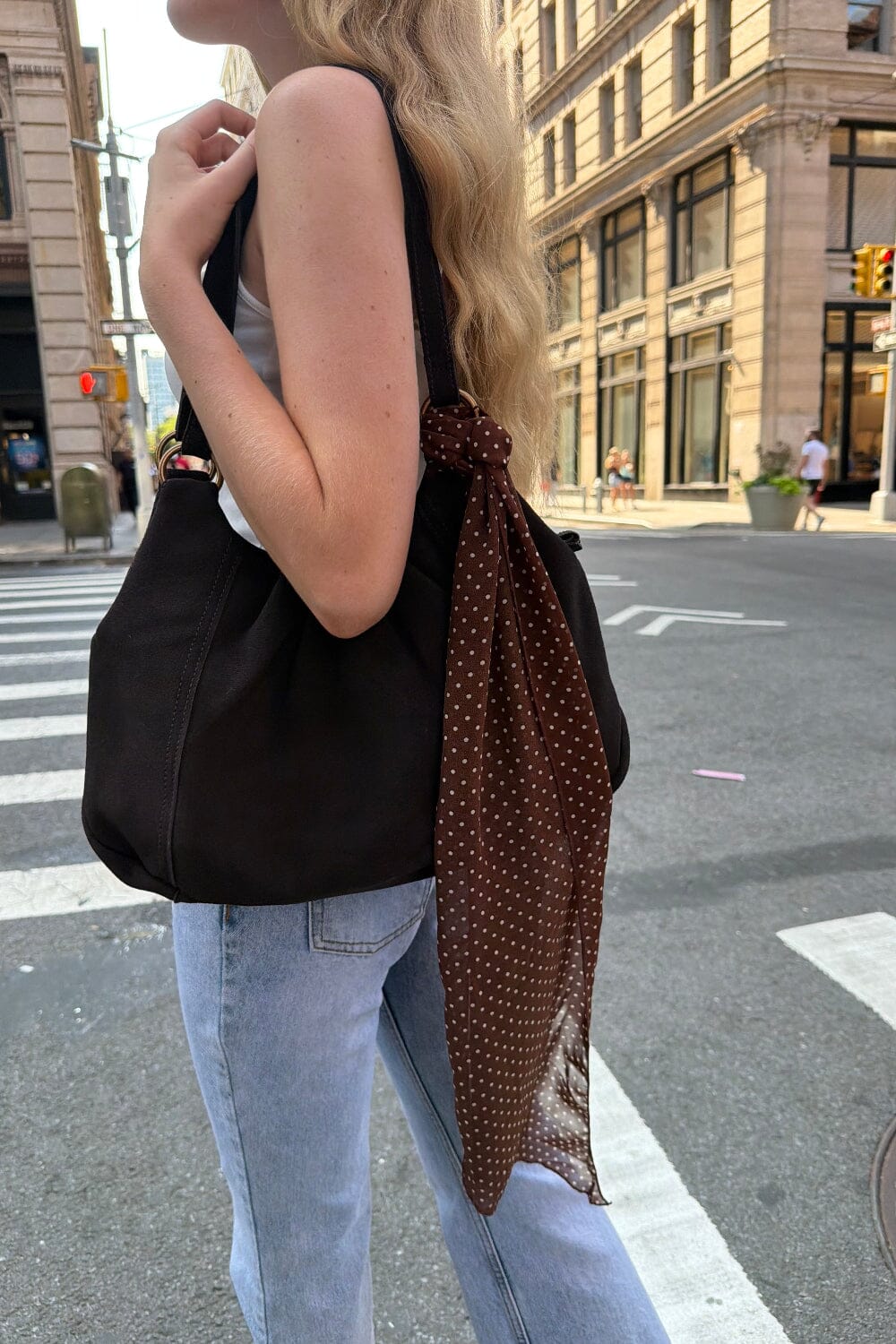 Chiffon Polka Dots Scarf | Brown With White Polka Dots
