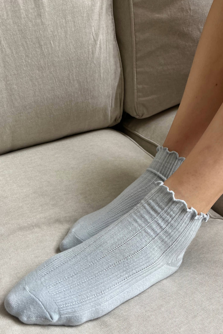 Ruffle Ribbed Socks | Pale Blue