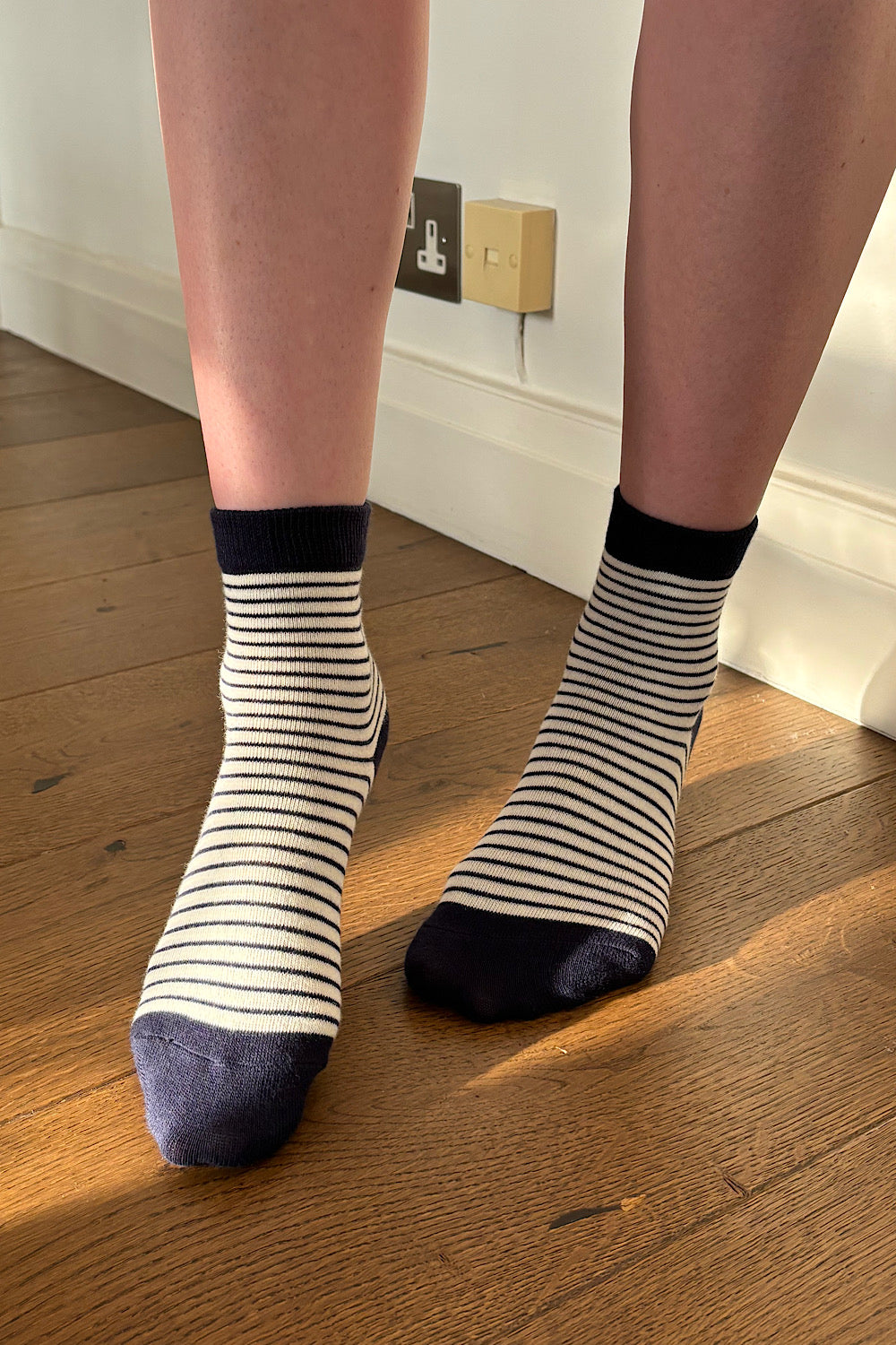 Striped Socks | White With Dark Navy Stripes