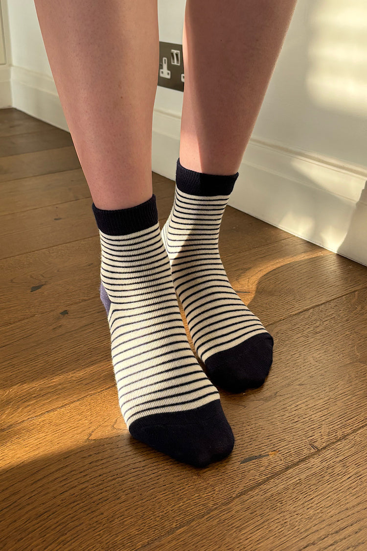 Striped Socks | White With Dark Navy Stripes