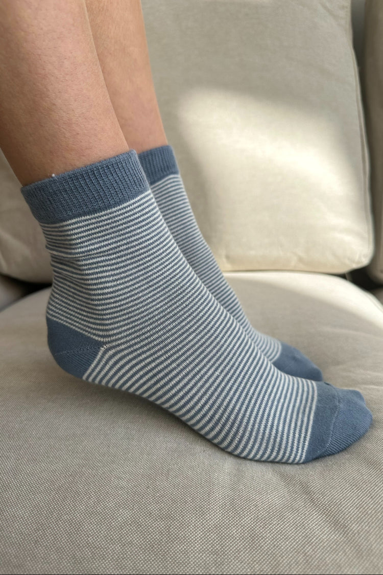 Striped Socks | White With Navy Thin Blue Stripes