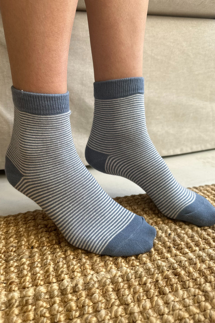 Striped Socks | White With Navy Thin Blue Stripes