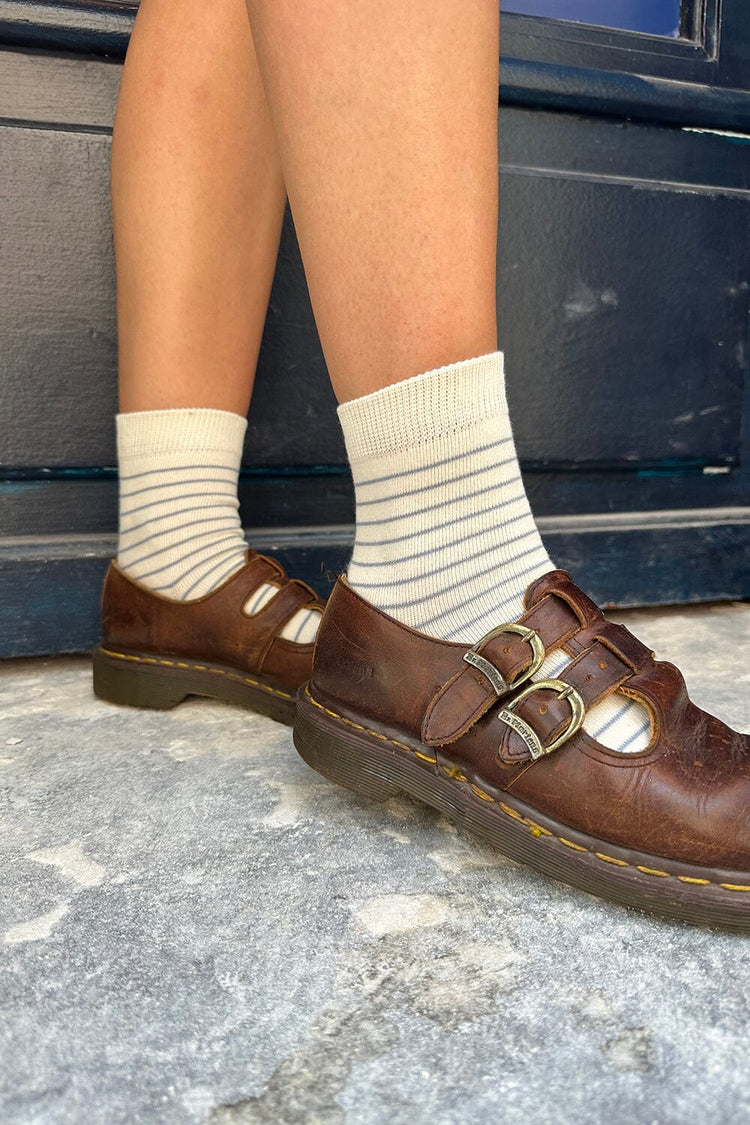 Striped Socks | Ivory And Light Blue Thin Stripes