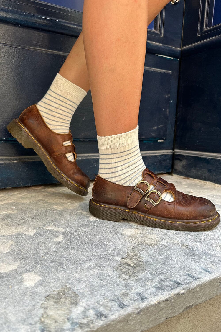 Striped Socks | Ivory And Light Blue Thin Stripes