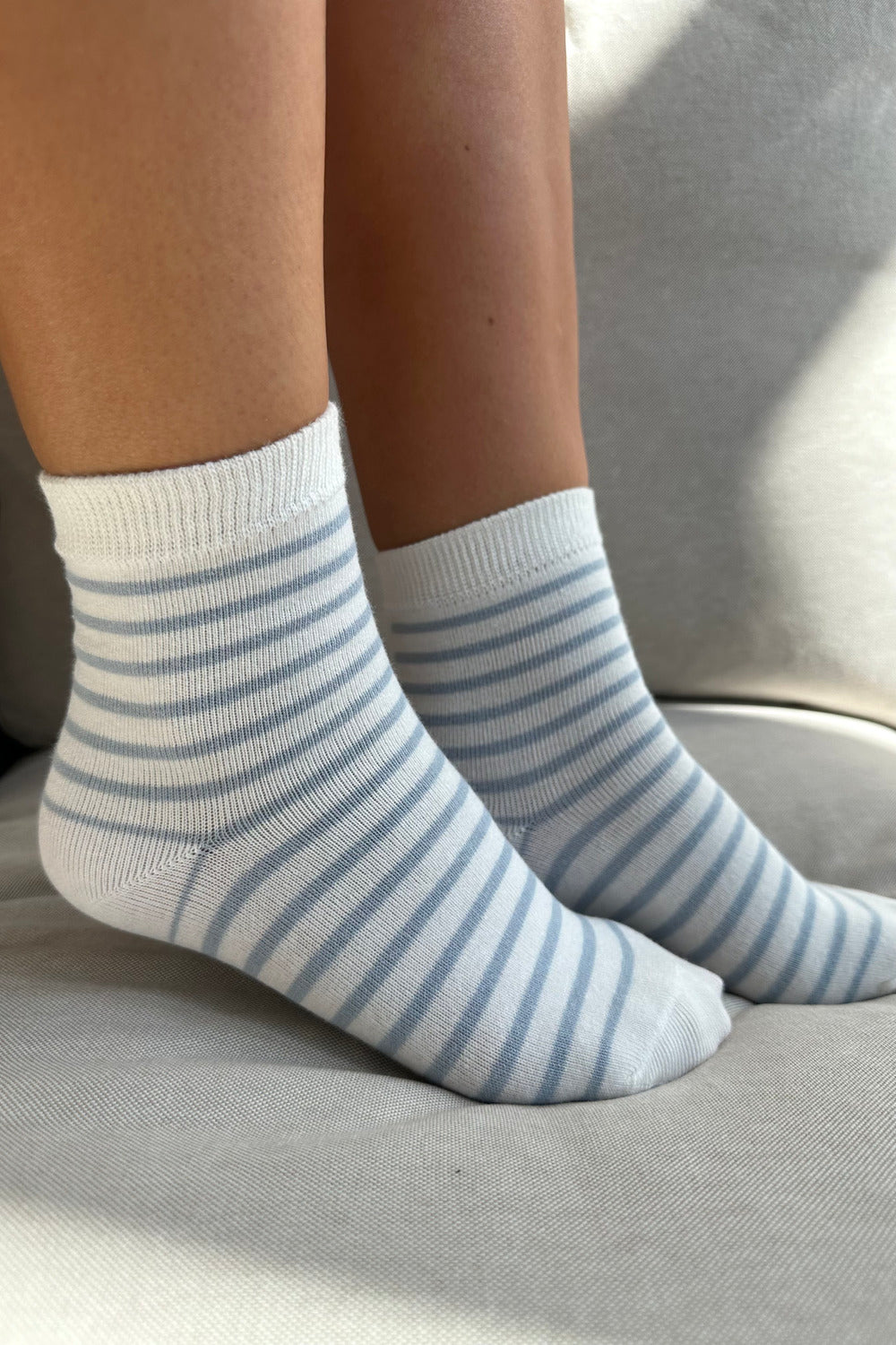 White With Sea Blue Stripes