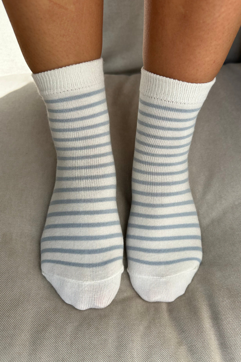 White With Sea Blue Stripes