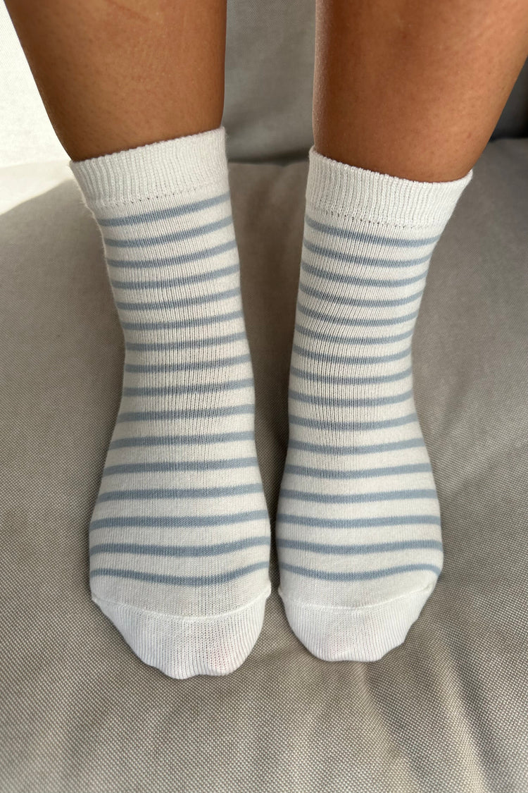 Striped Socks | White With Sea Blue Stripes