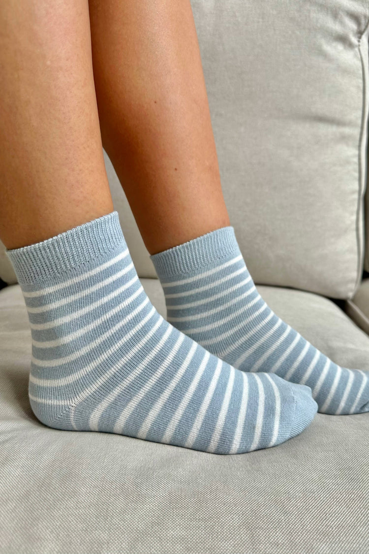 Striped Socks | Sea Blue With White Stripes