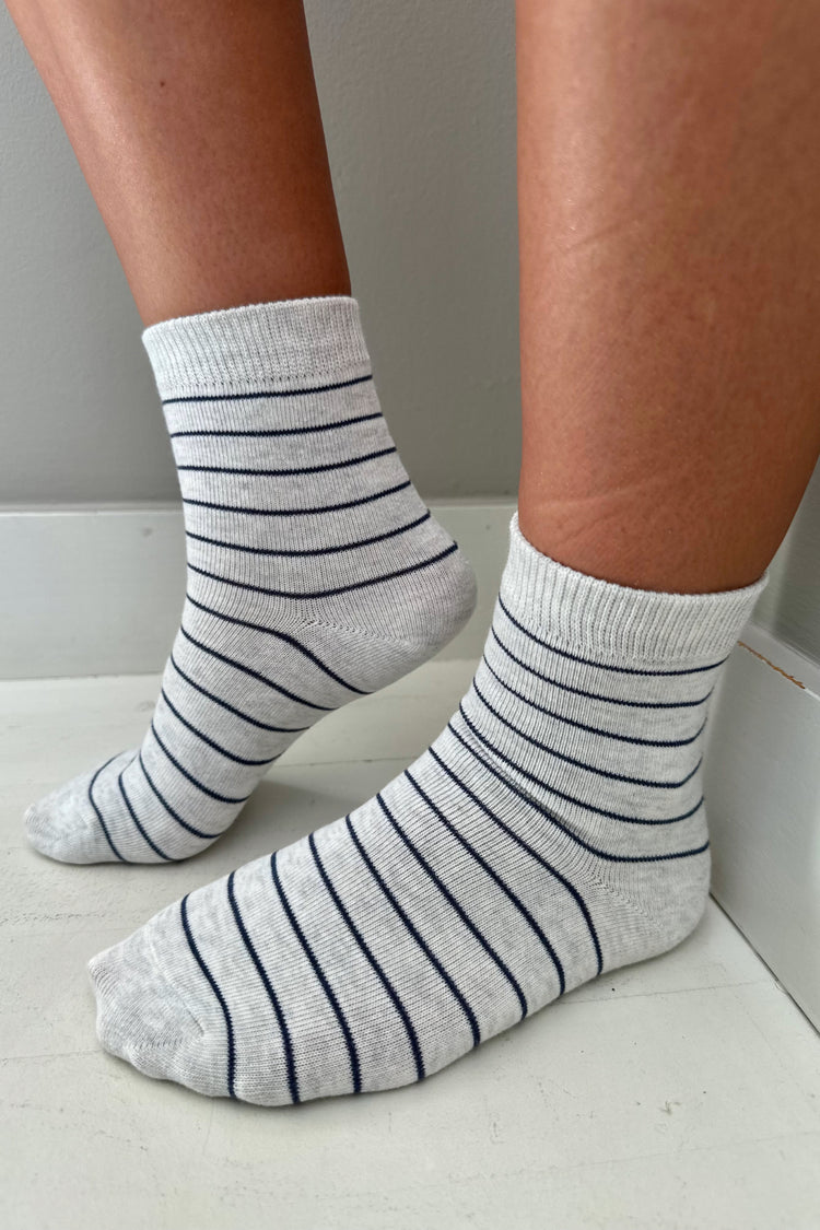 Striped Socks | Grey With Thin Navy Stripes