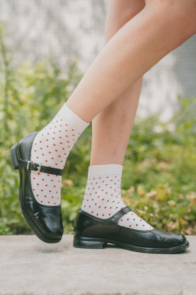 Polka Dots Socks | White Red Polka Dots