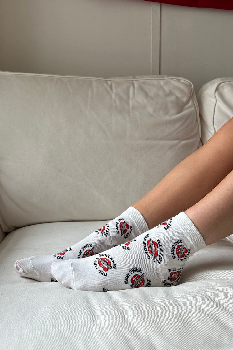 Red Lips Socks | White