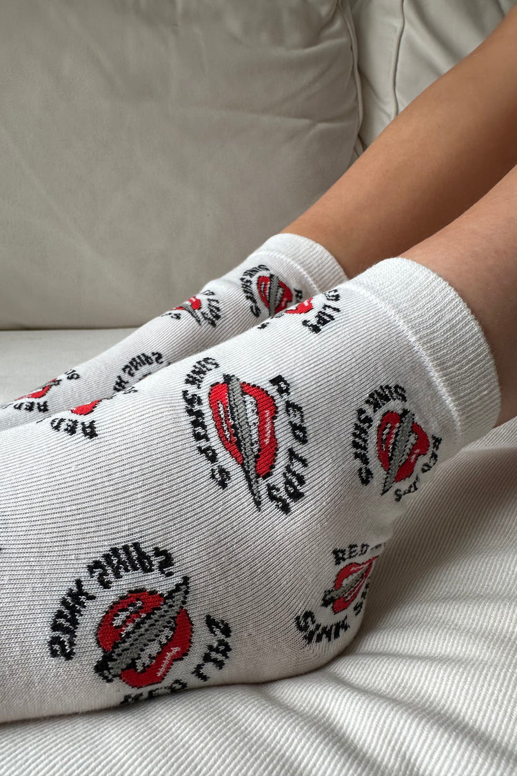 Red Lips Socks | White