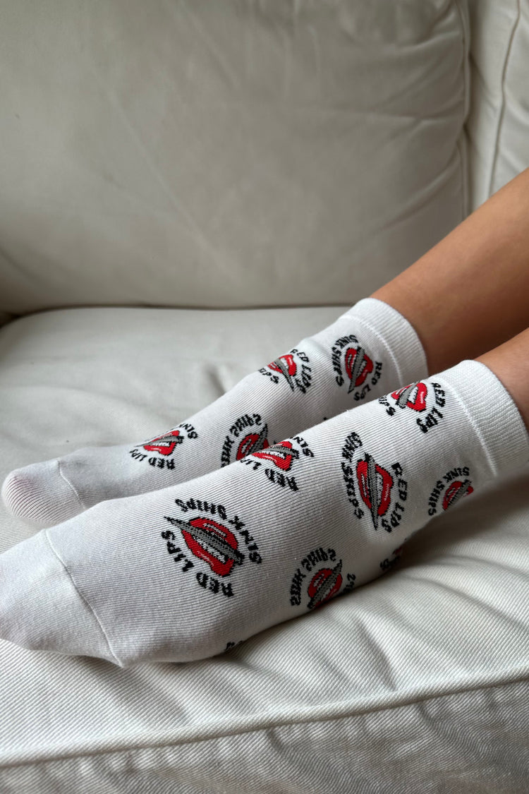 Red Lips Socks | White