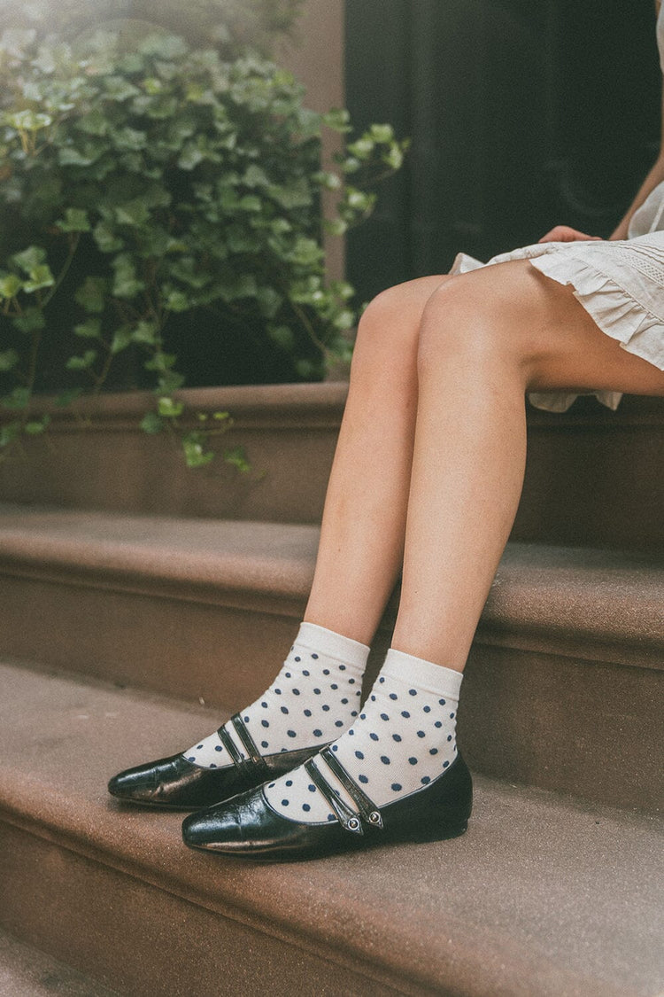 Polka Dot Socks | White Navy Polka Dots