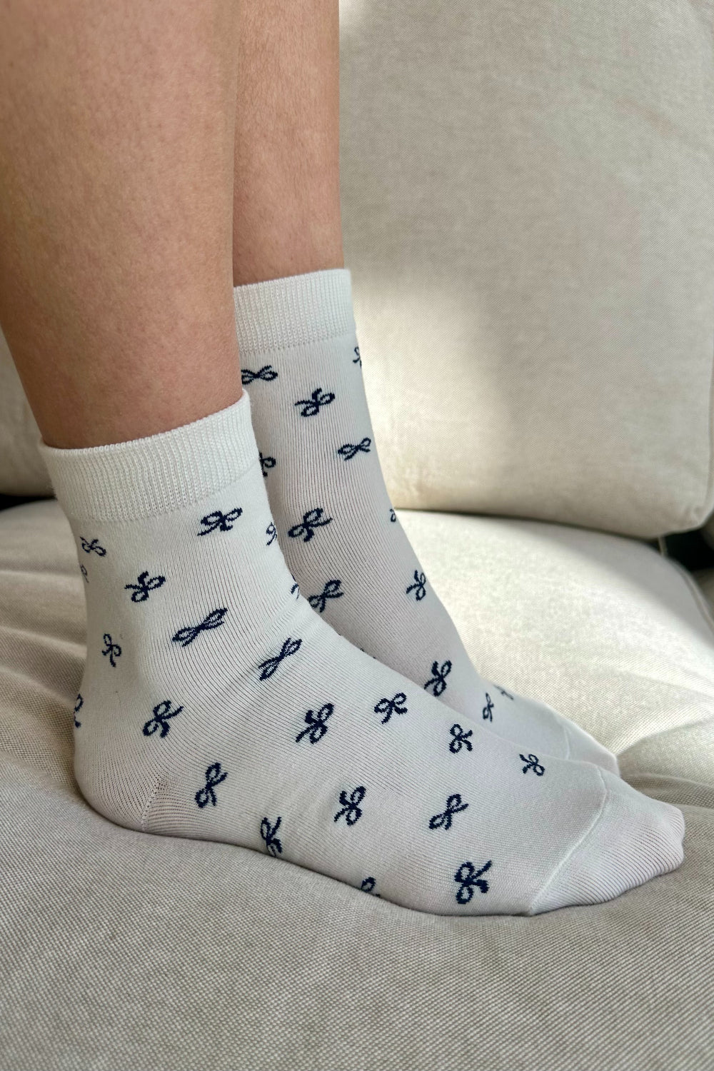 White With Navy Bows