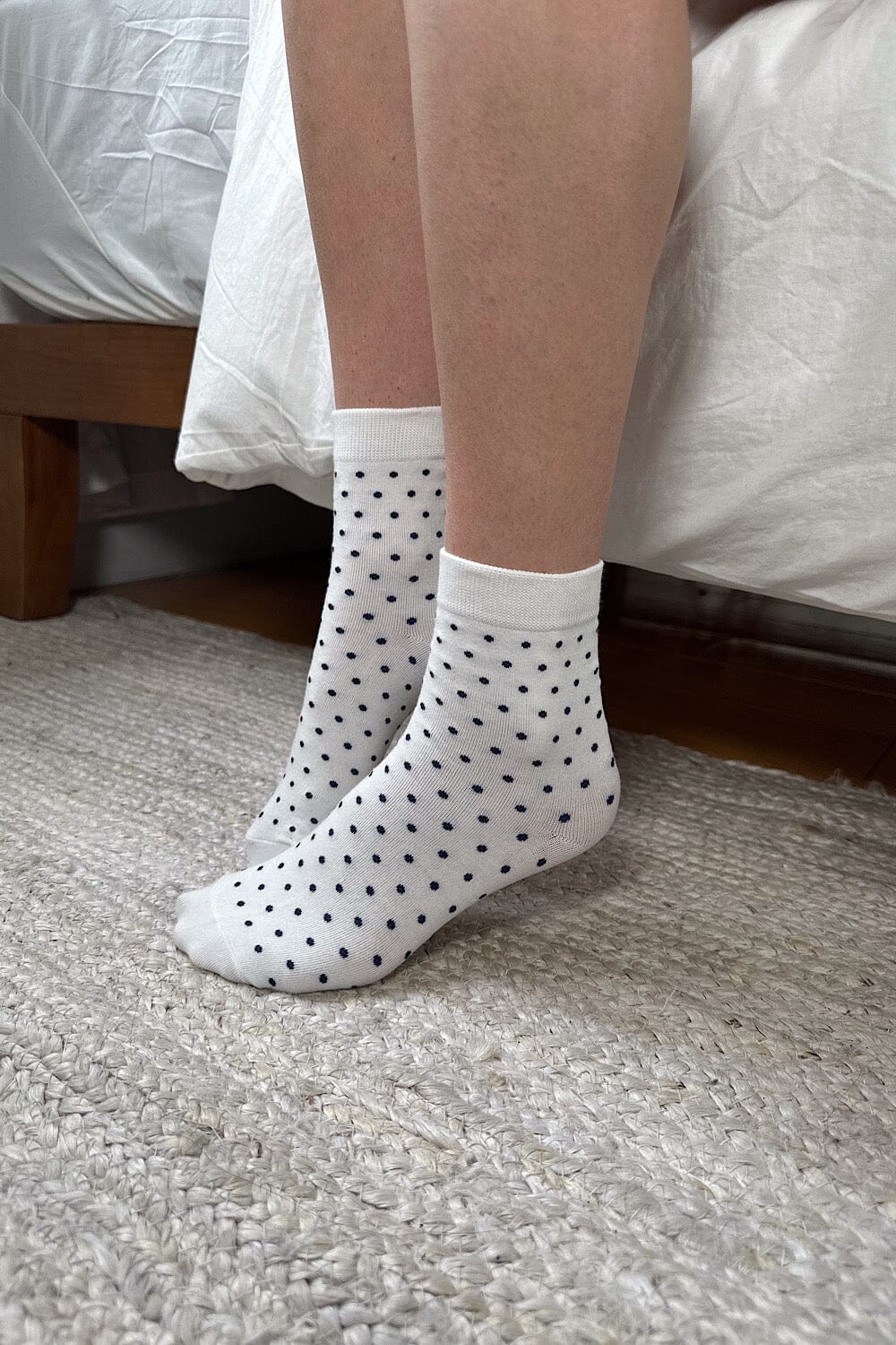 White Navy Polka Dots