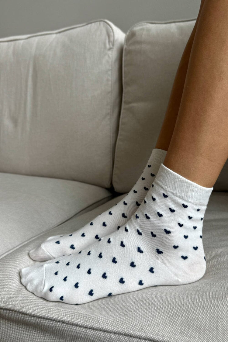 Hearts Socks | White With Navy Hearts