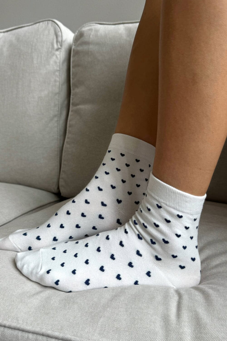 Hearts Socks | White With Navy Hearts