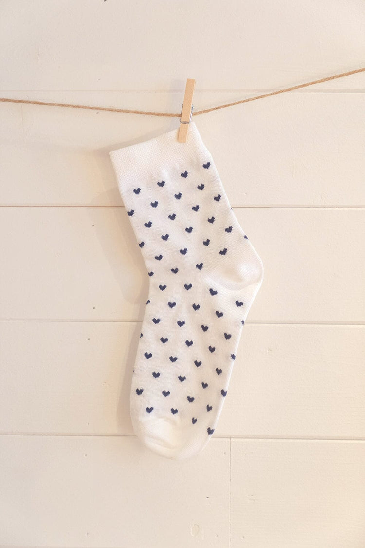 Hearts Socks | White With Navy Hearts