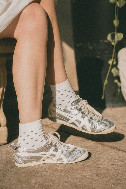 White With Navy Hearts