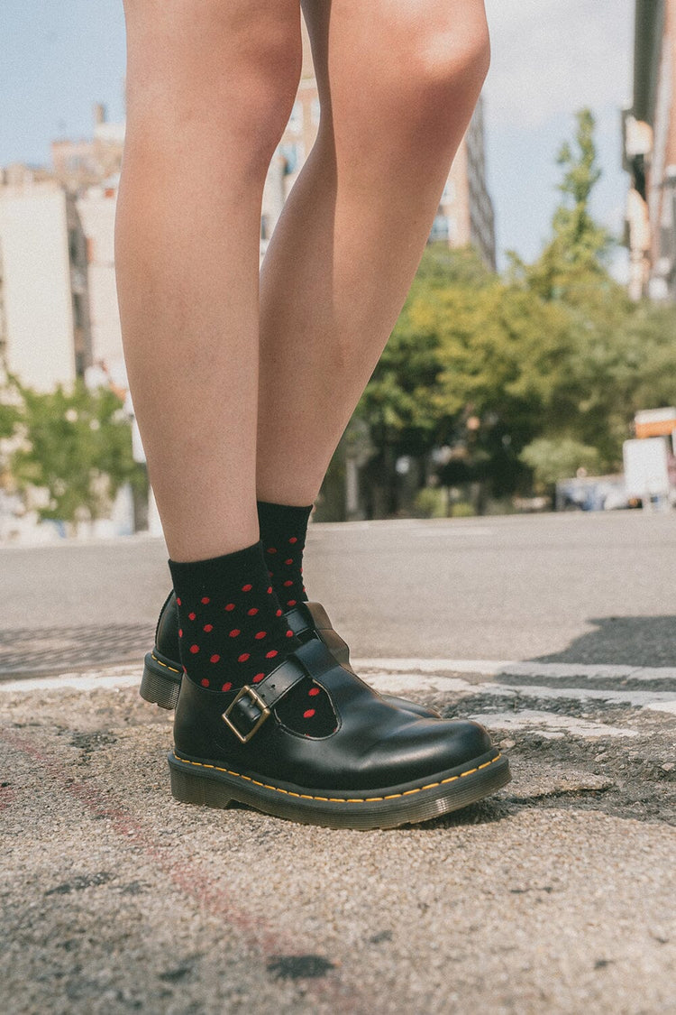 Polka Dots Socks | Black Red Polka Dots