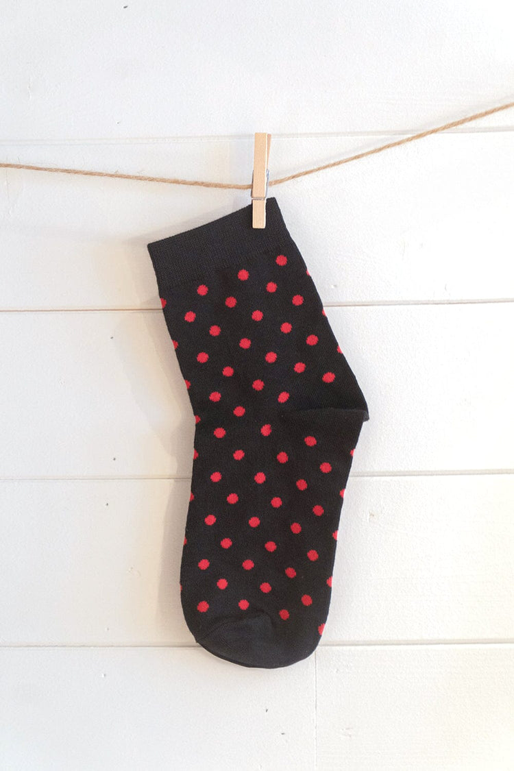 Polka Dots Socks | Black Red Polka Dots