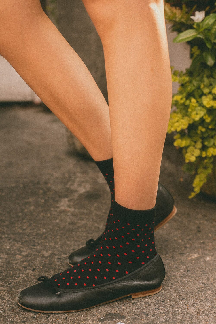 Polka Dots Socks | Black Red Polka Dots