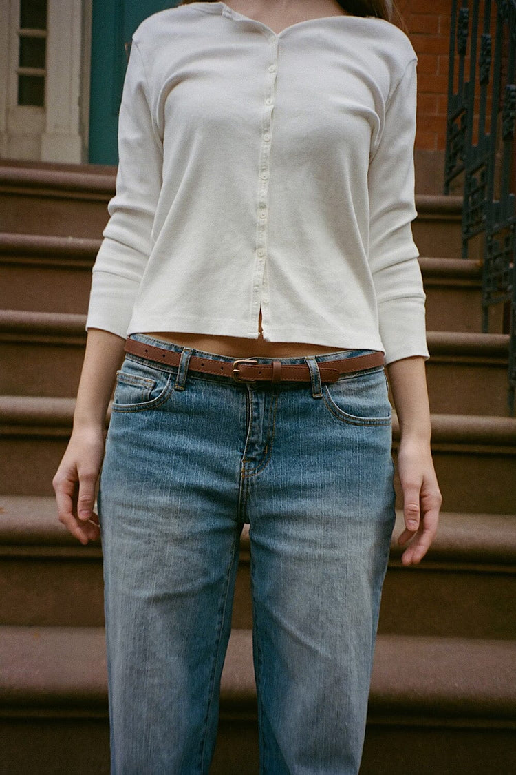 Faux Leather Buckle Belt | Brown