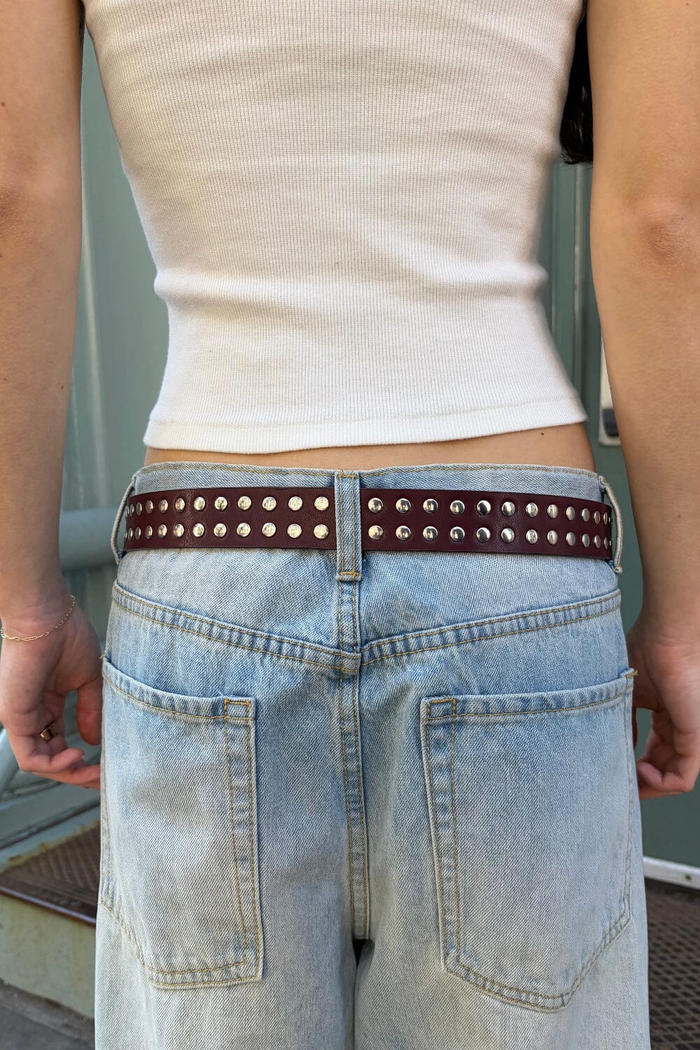 Faux Leather Stud Belt | Brown