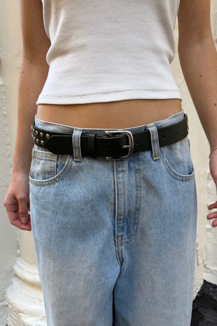 Faux Leather Stud Belt | Dark Green