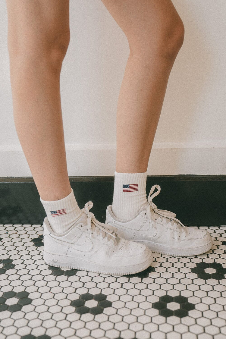 American Flag Crew Socks | White