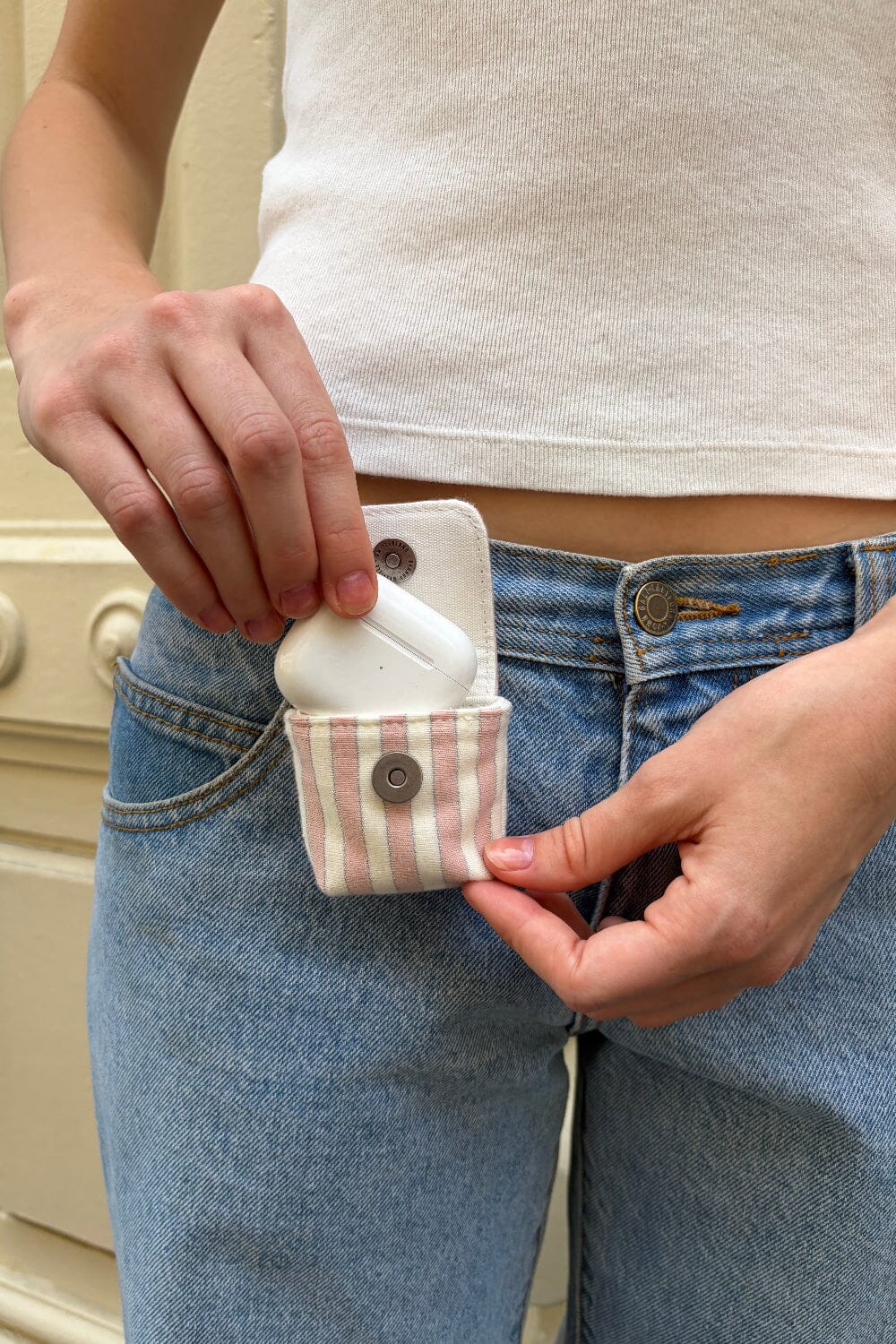 Striped Mini Bag Keychain | Pink White Silver Stripes