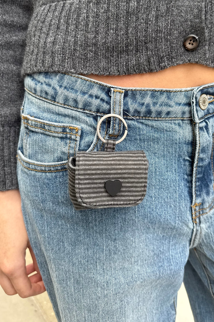 Striped Mini KeyChain Bag | Grey Charcoal Stripes