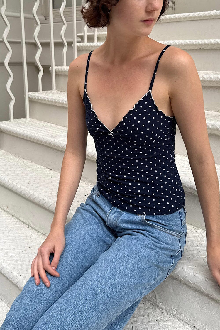 Tiffany Polka Dot Tank | Navy Blue White Polka Dots / XS/S