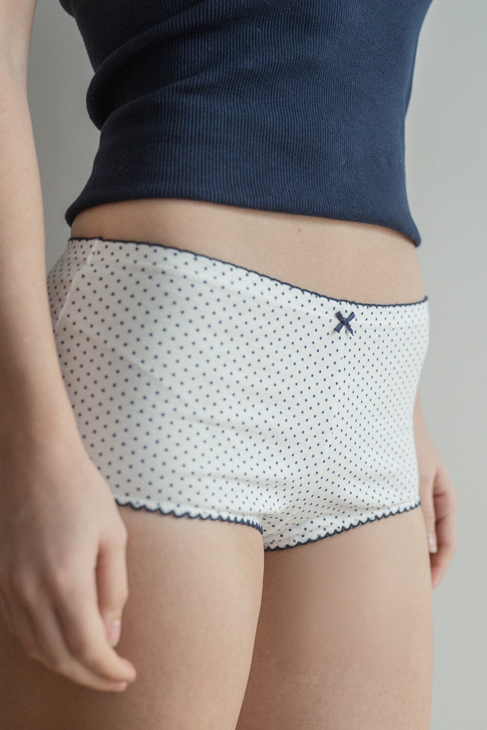 White Navy Polka Dots / XS/S