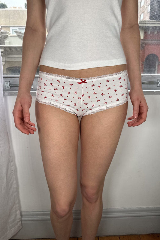 White With Red Bows And Hearts / XS/S