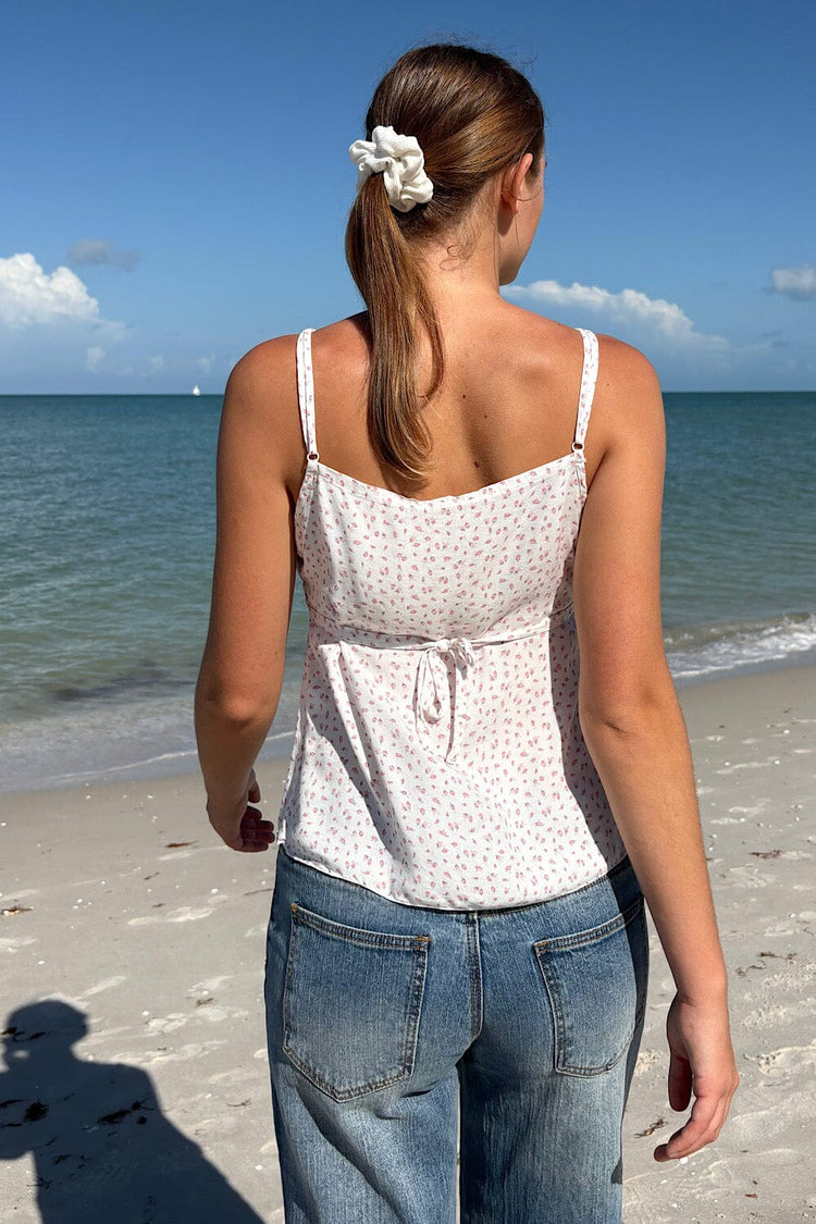 Tiffany Rosebud Tank | White With Rosebud / XS/S