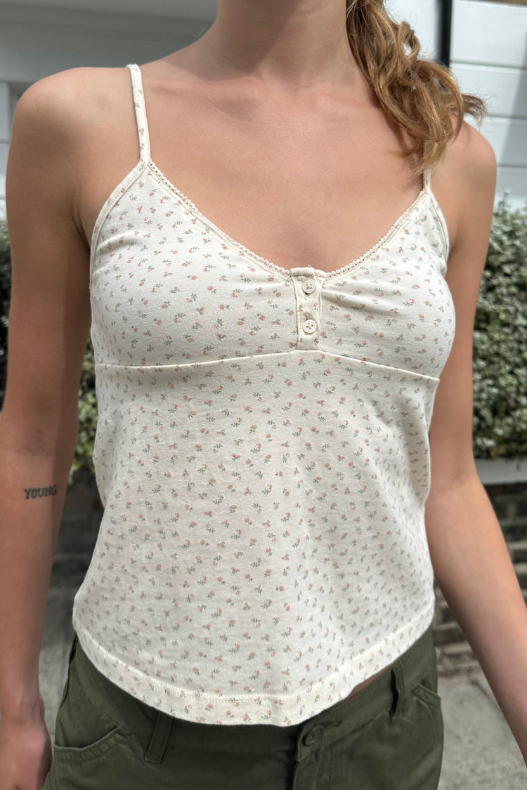 Tiffany Floral Tank | Ivory With Rose Pink Floral / XS/S