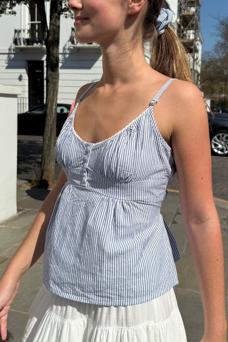 Tiffany Plaid Tank | White And Navy Blue Thin Vertical Stripes / XS/S