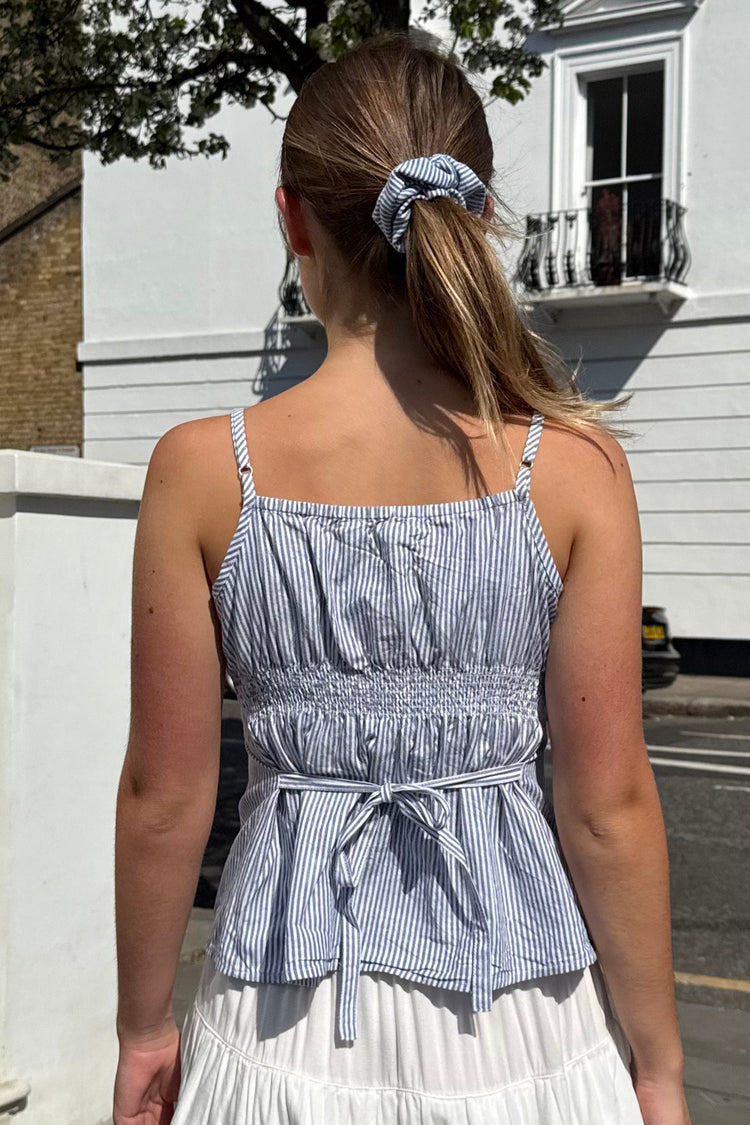 Tiffany Plaid Tank | White And Navy Blue Thin Vertical Stripes / XS/S