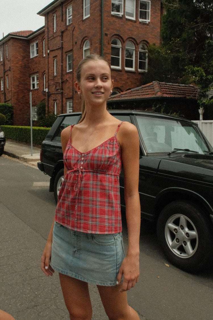 Tiffany Plaid Tank | Faded Red With Green White Plaid / XS/S