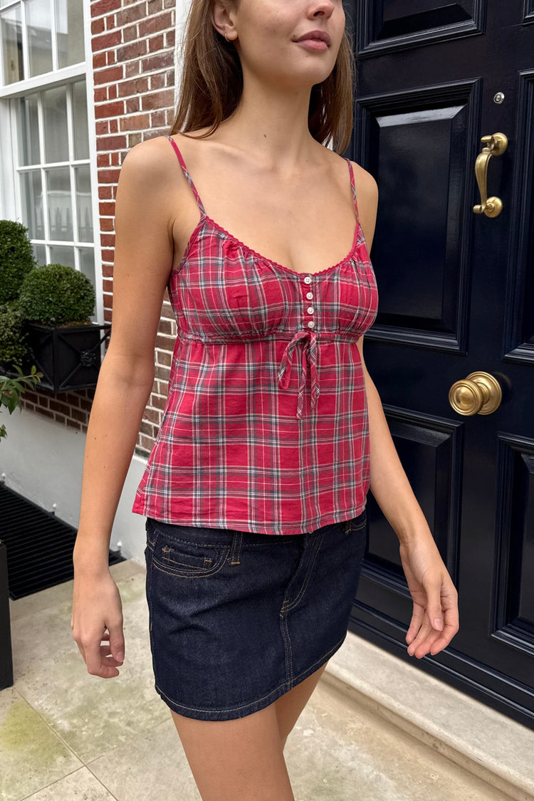Tiffany Plaid Tank | Faded Red With Green White Plaid / XS/S