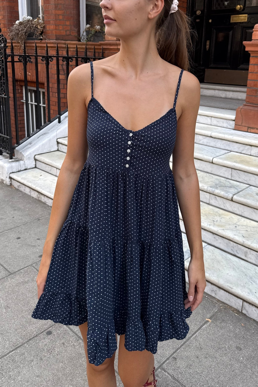 Sabrina Polka Dots Dress | Navy Blue White Polka Dots / XS/S