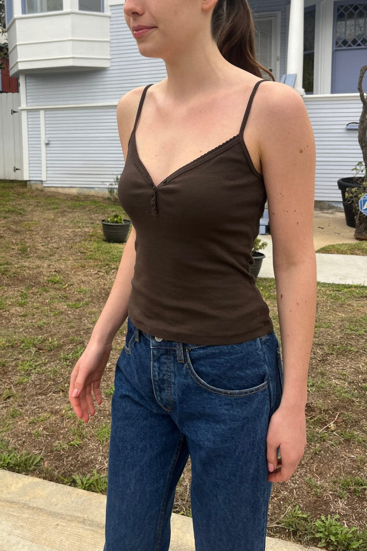 Lorene Button Top | Dark Brown / XS/S