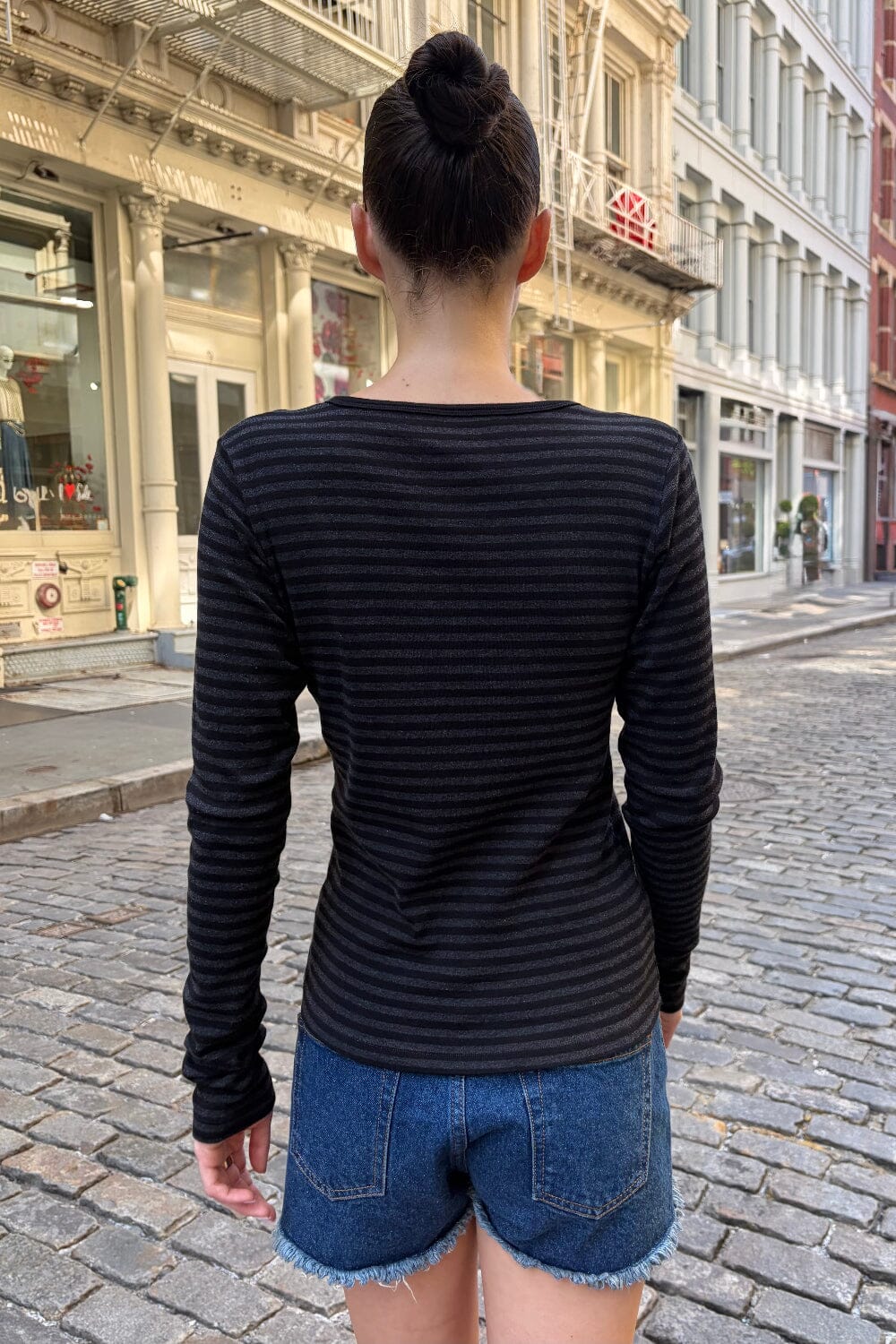 Leah Stripe Top | Black And Charcoal Stripes / XS/S