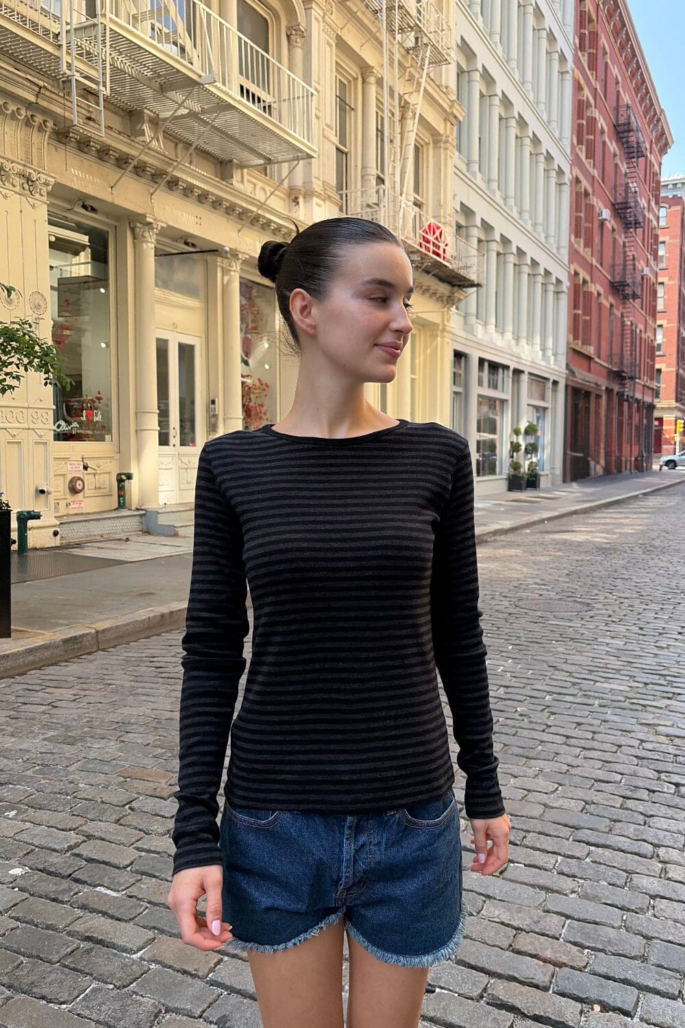 Leah Stripe Top | Black And Charcoal Stripes / XS/S