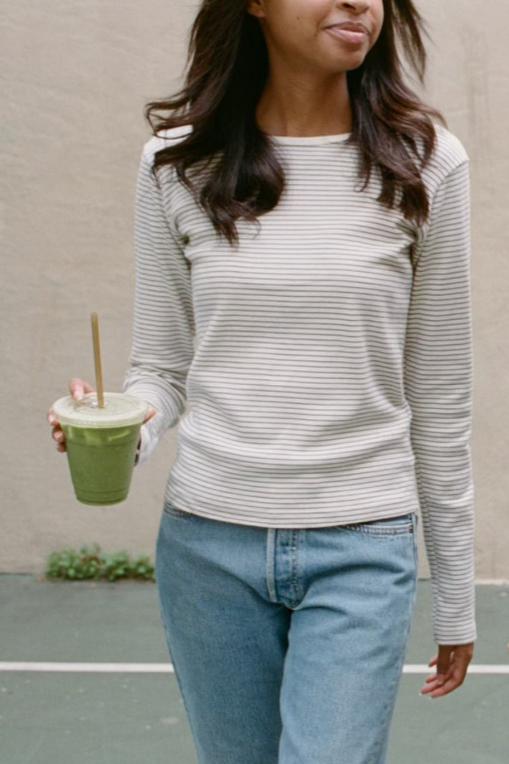 White With Thin Navy Stripes / XS/S